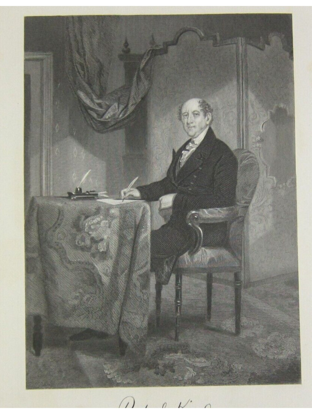 RUFUS KING Federalist Constitution Signer Steel Engraving Print Antique 1864